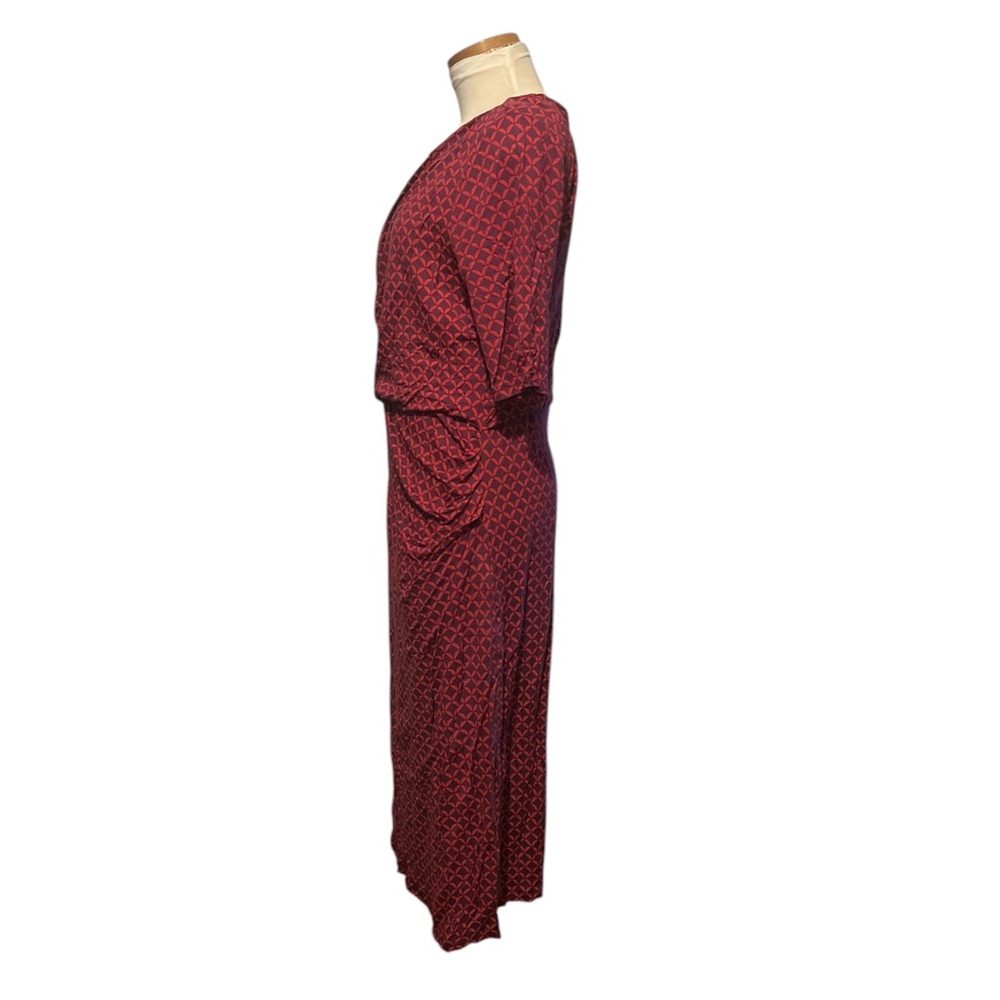 Boden Red Patterned Wrap Front Quarter Sleeved Dr… - image 5